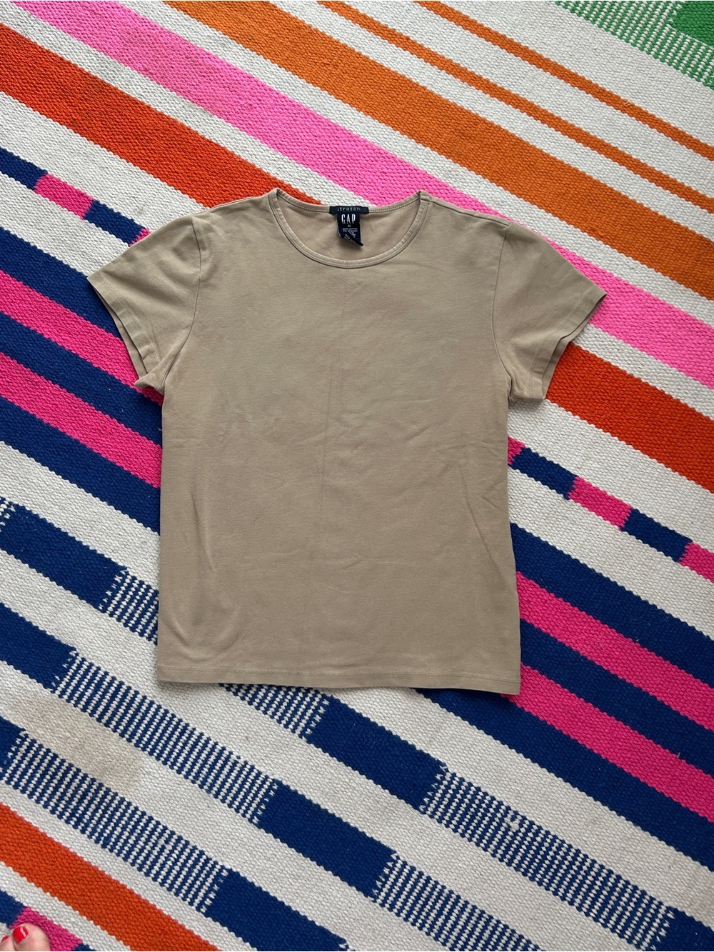 Made in USA 90s Vtg GAP Cotton Stretchy Babydoll Tee Medium Tan Brown Blank